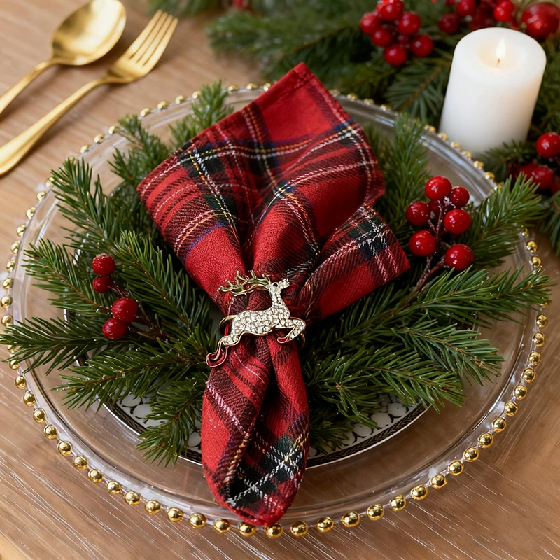 

Рождественские тканевые салфетки Buffalo Plaid из хлопка, набор из 6 штук
