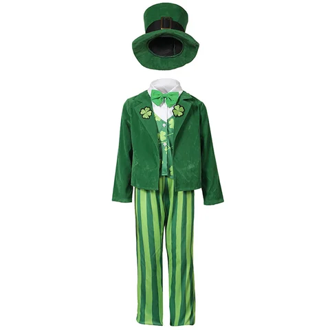 Костюм Св. Патрика для косплея мальчиков, костюм ирландского Гоблина на Хэллоуин, детский зеленый маленький костюм в западном стиле, наряд
