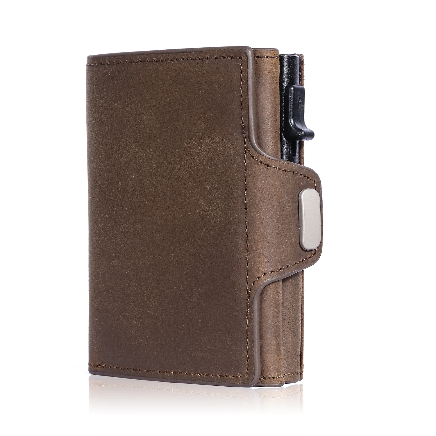 Genuine Leather Pop-Up Credit Card Case: RFID Protected Wallet with Note and Coin Compartment for Men and Women Genuine Leather Pop-Up Credit Card Case: RFID Protected Wallet with Note and Coin Compartment for Men and Women