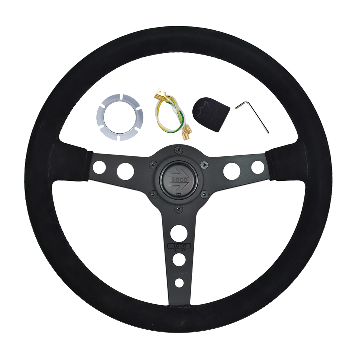 

13-дюймовый универсальный руль, замшевый кожаный автомобильный аксессуар, детали интерьера, спортивный руль для дрифта для гонок