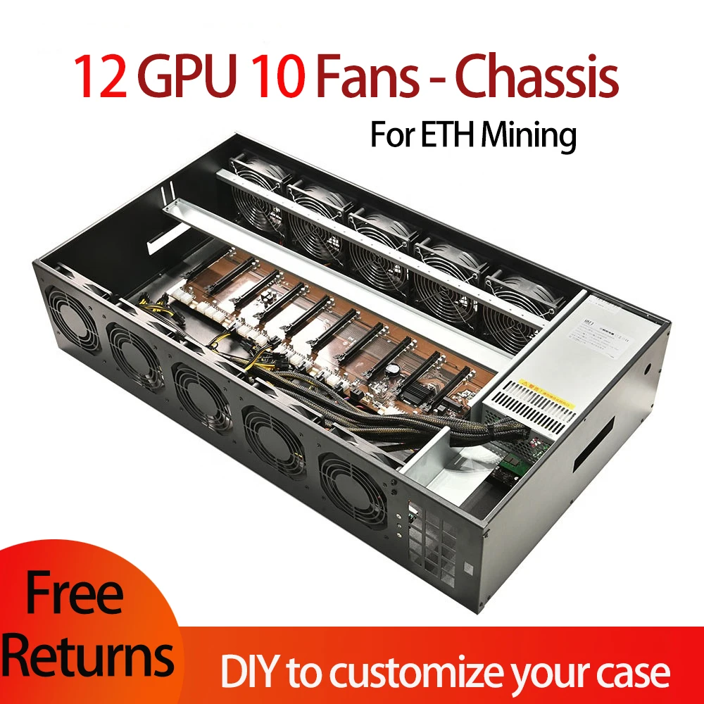 Full set 12 GPU Rig 8 gpu mining case ETH Mining Rig Frame 6 GPU 8 GPU Frame Mining Case mining BTC machine motherboard B85 B75