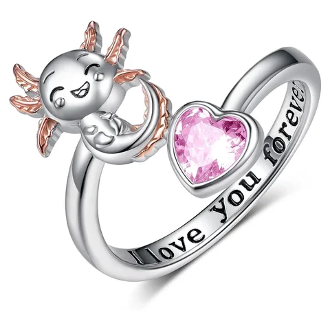 Розовое кольцо с аксолотлем