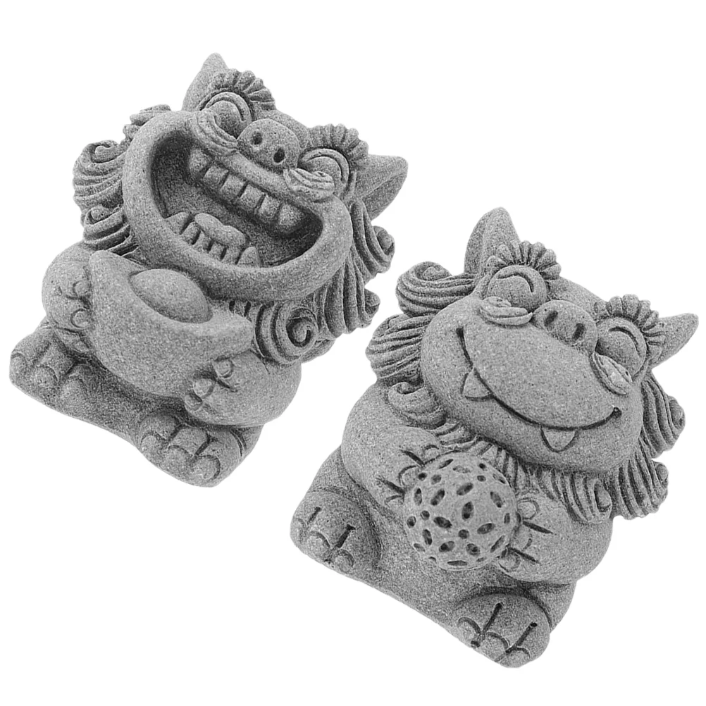 

2Pcs Chinese Guardian Lion Sculpture Mini Lion Statue Decorative Micro Landscape Lion Figurine