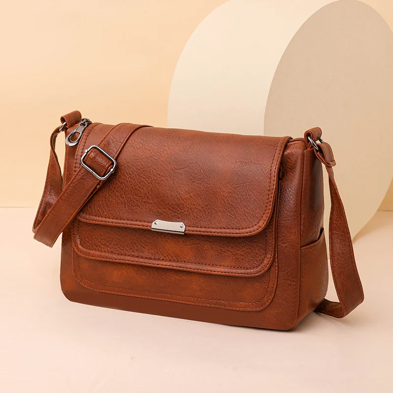 

Women's soild Handbag stylish Carrying Bag Retro Fashion One Shoulder Diagonal soft leather Cross Bag