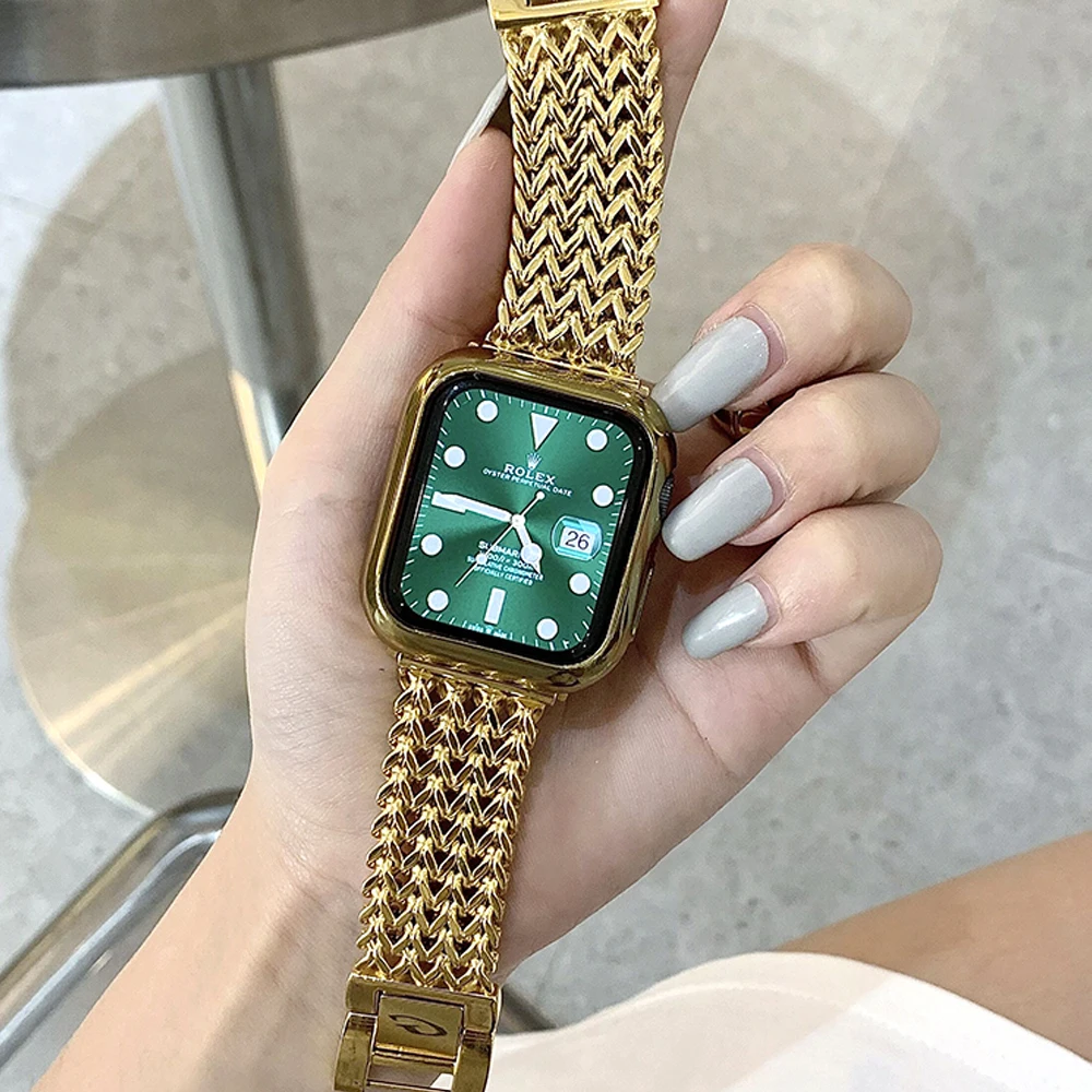 Braided Metal Bracelet For Apple Watch Ultra Band 49MM 41MM 45MM Women Heart-shaped Chain 44MM For Iwatch7 6 5 4 Stainless Steel