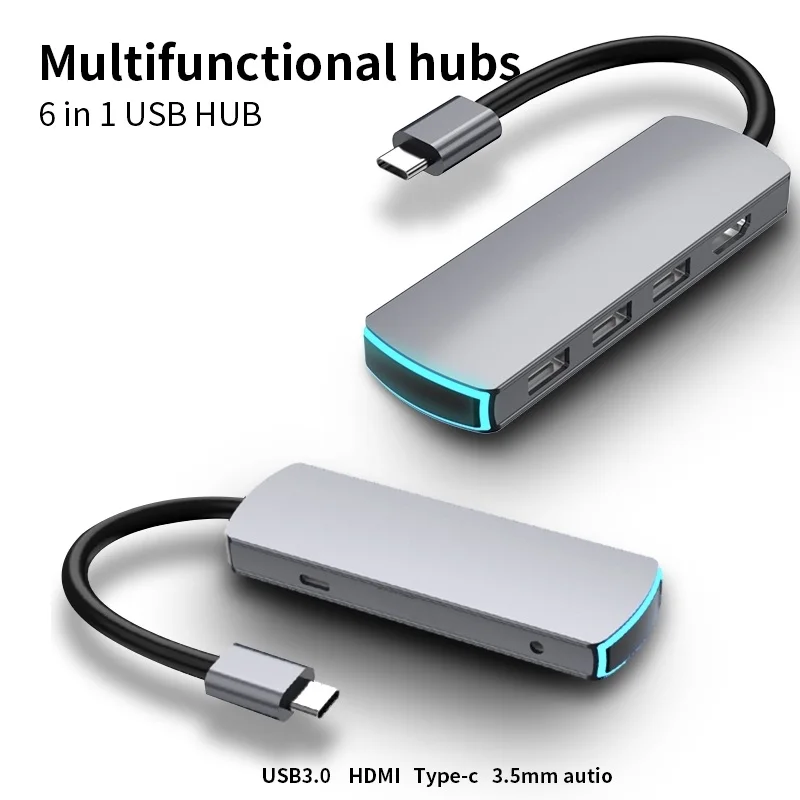 

MATE6 6in1 Type-C USB-C Hub Multiple Docking Station USB3.0 HDMI 4K HD Audio Interface PD