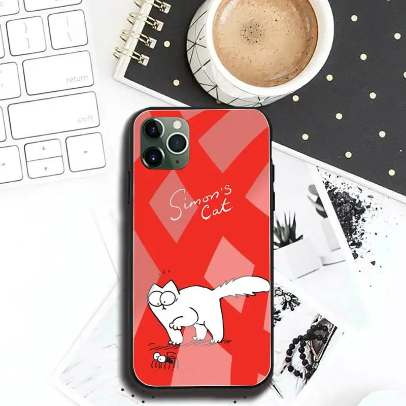 Милый мультяшный S-simons чехол для телефона с котом закаленное стекло iPhone 13 12 Mini 11 Pro