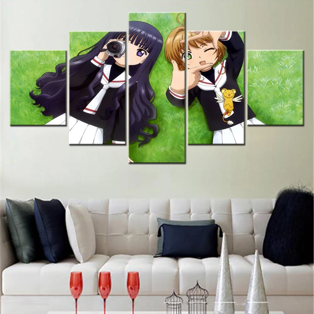 

5 Pieces Wall Art Canvas Japanese Animation Cardcaptor Sakura Poster Painting Living Room Picture Print Bedroom Mural Home Decor