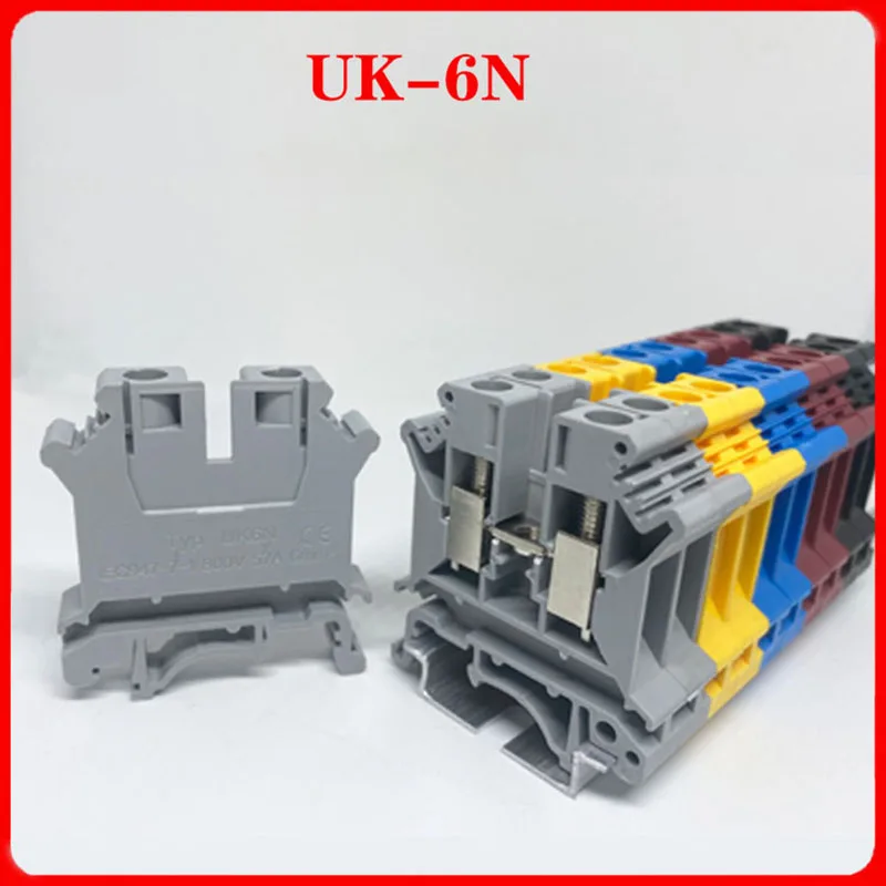 

1pc UK-6N DIN Rail Universal Terminal Blocks Screw Type UK6N Phoenix Type Copper Fittings Multiple Colour and accessories