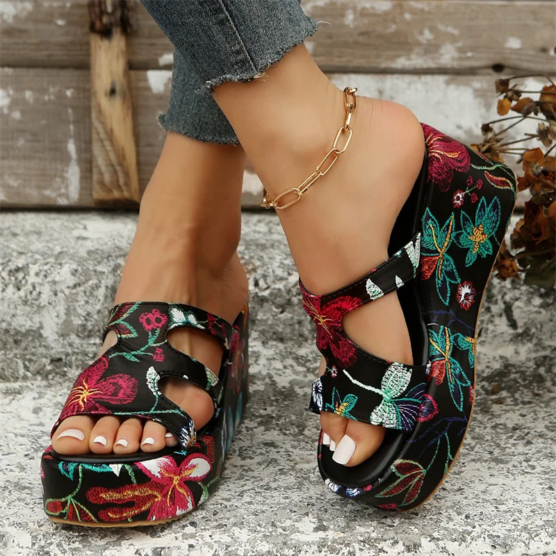 2023 Women's Beach Slippers Summer Fashion Bohemia Wedges Slippers for Women  Platform High-heeled Slippers Women  Casual Shoes
