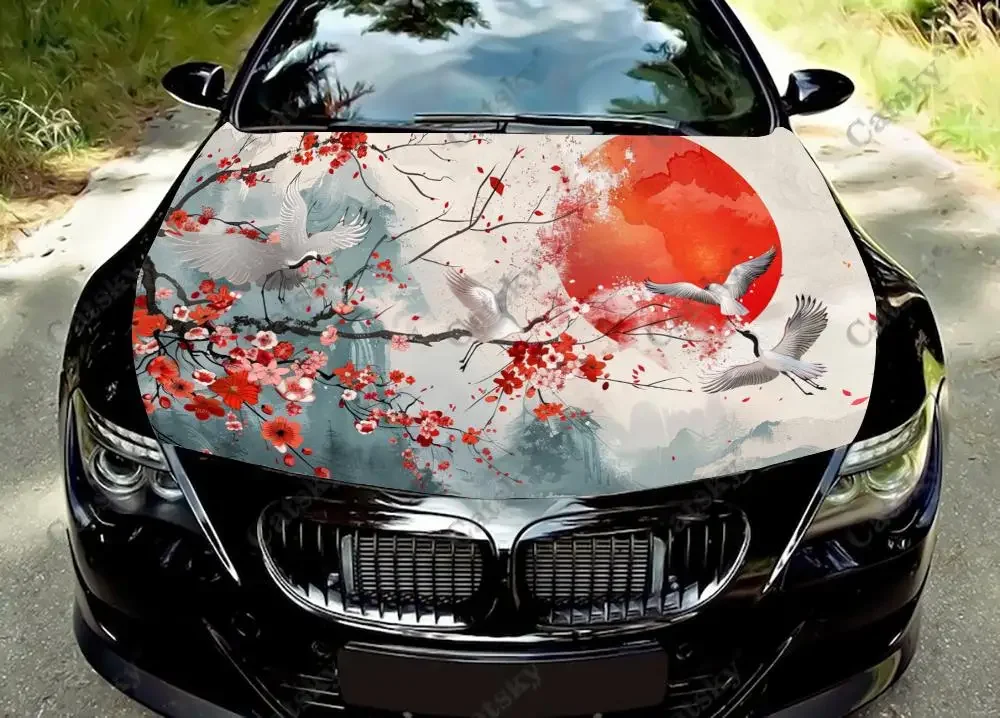 Виниловые наклейки на капот автомобиля Crane с вишневым цветом виниловая пленка