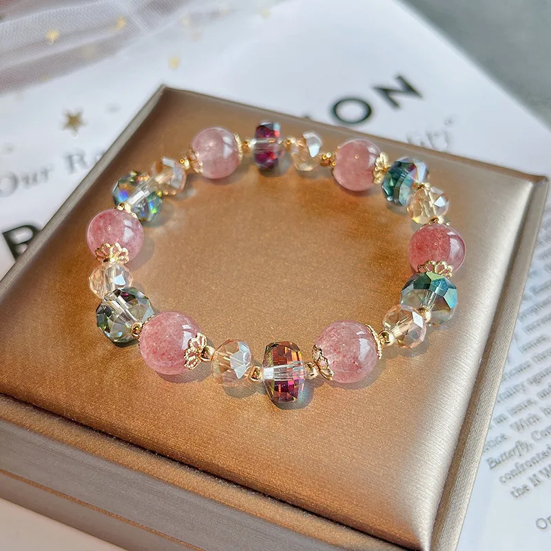 

New Limited Simple Natural Strawberry Crystal Bracelet Feminine Fashion Versatile Crystal Beaded Bracelet Gift Women's Jewelry