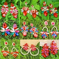 girlgo red color series earrings for women girls geometric big crystal luxury rhinstone zircon drop earrings jewelry accessories