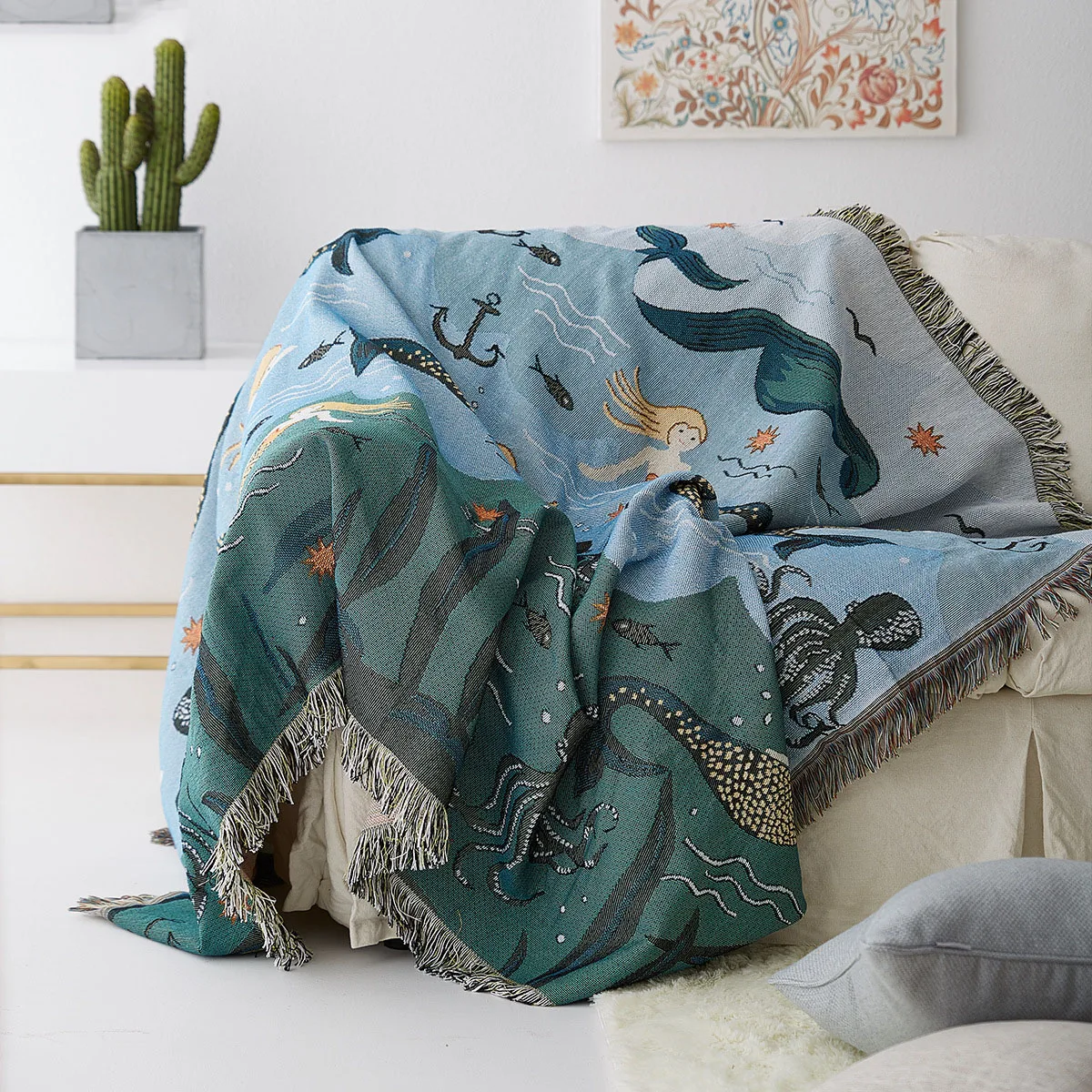 

Декоративное покрывало для дивана «русалка», покрывало на диван/кровати/самолёт, дорожное клетчатое нескользящее одеяло с прострочкой