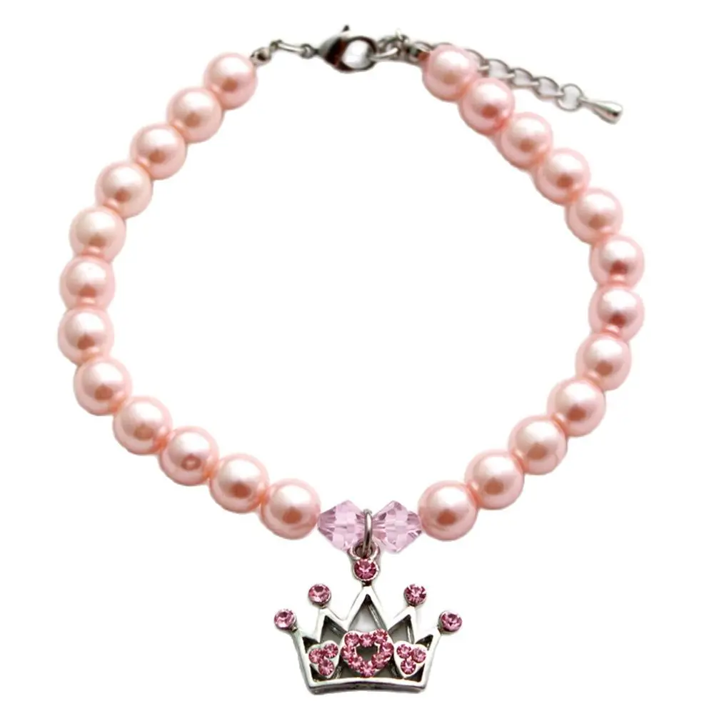 

12pcs/lot, Dog Cat Pearls Necklace Collar with Rhinestones Crown Charm Pet Puppy Jewelry Female Puppy Chihuahua Yorki