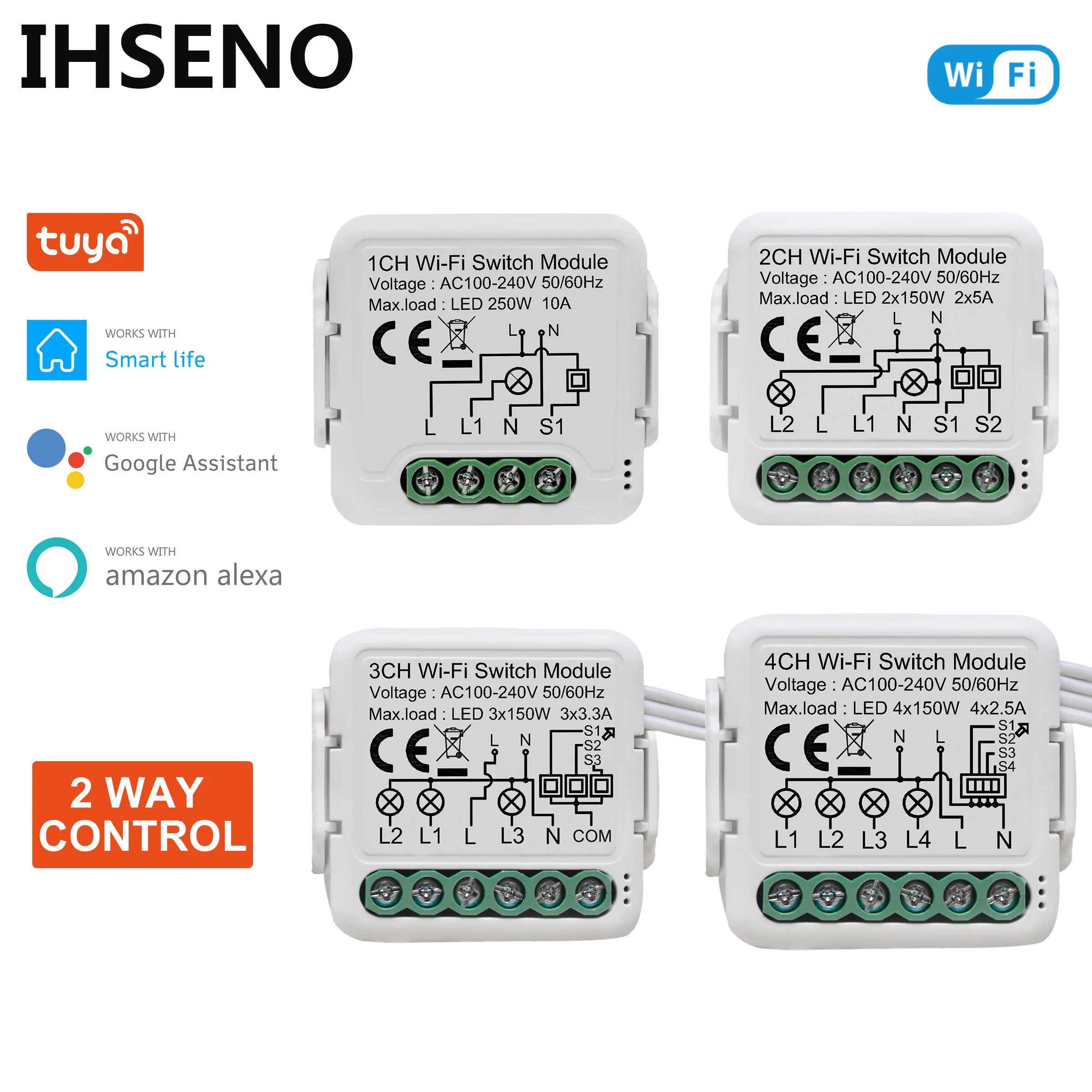 

Умный Wi-Fi модуль переключателя Tuya с поддержкой двухстороннего управления, дистанционное управление через приложение «сделай сам», выключа...