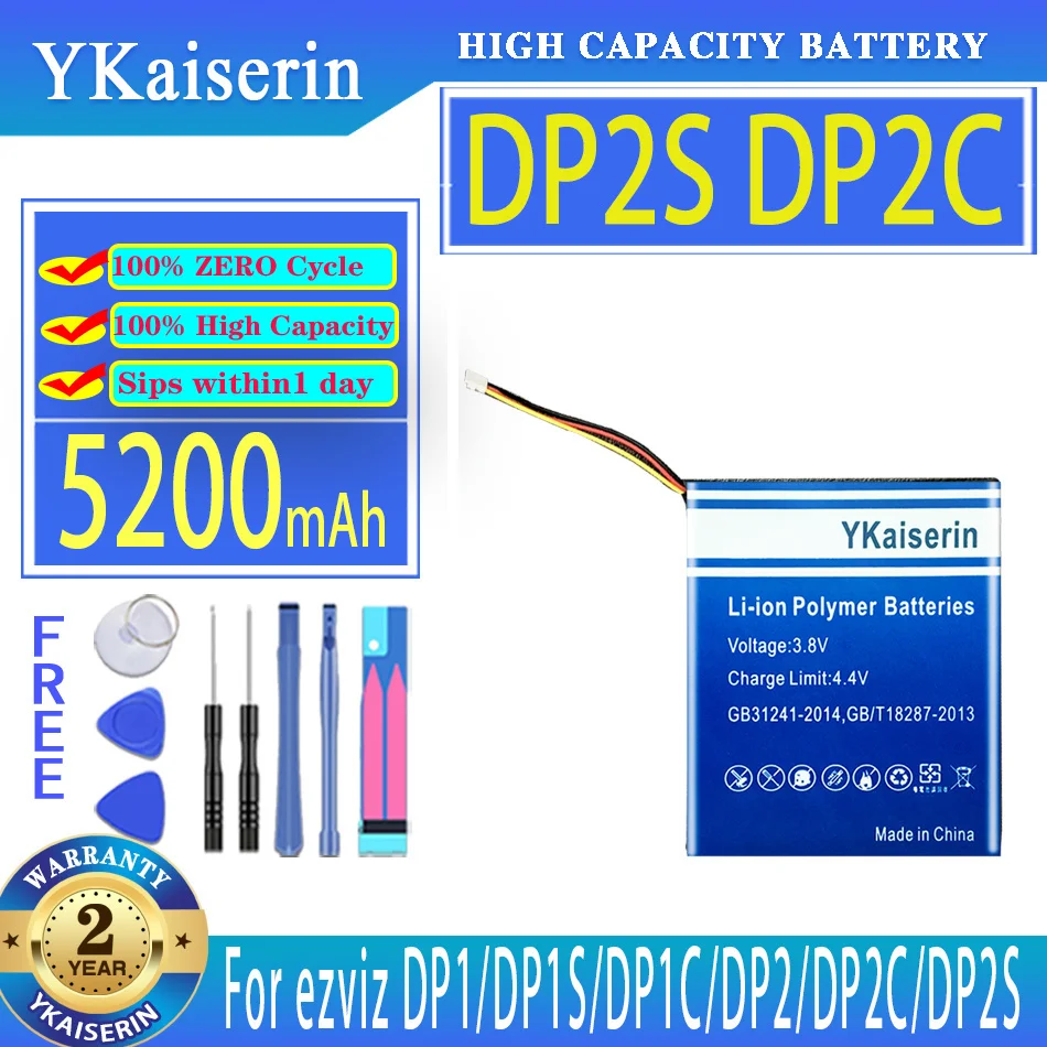 

YKaiserin 5200mAh Replacement Battery For ezviz DP2 DP1 DP1S DP2C DP1C DP2S HD Video Smart Home Door Viewer Digital Batteries