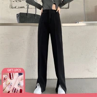 summer drape slit suit trousers casual womens pants korean fashion straight tube loose high waist wide leg pant female clothing