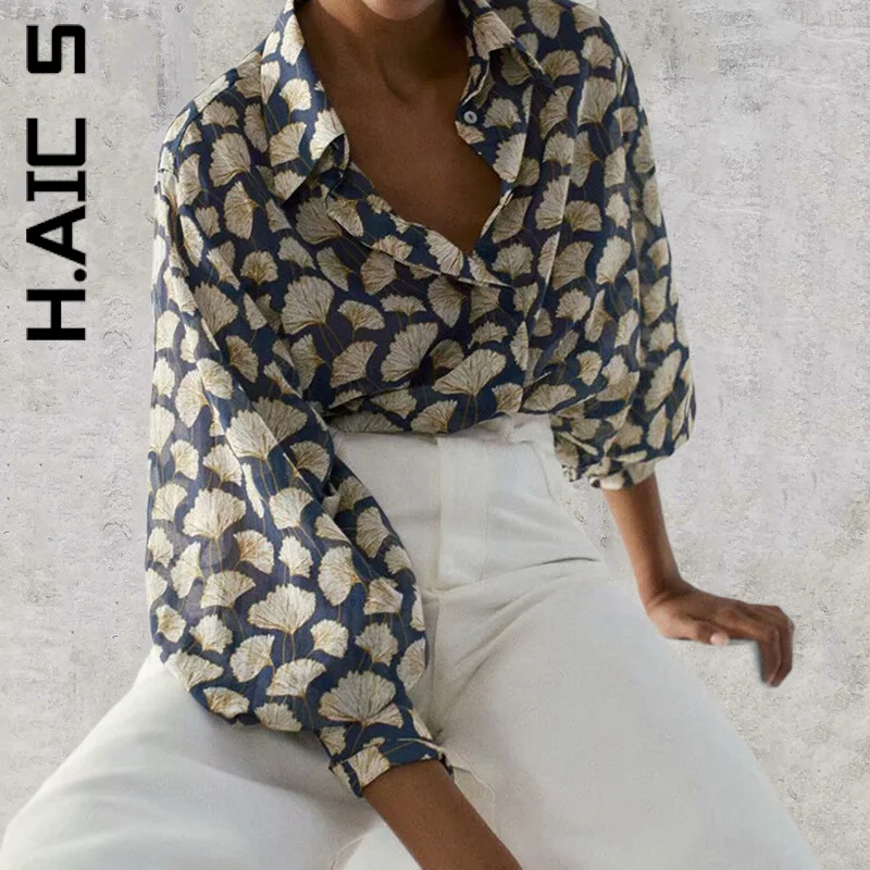 

H.Aic S Women Shirt Fashion Ladies Party Women Top Office Lady Vintage Slim Friends Top Korean Floral Printed Style Tops Female