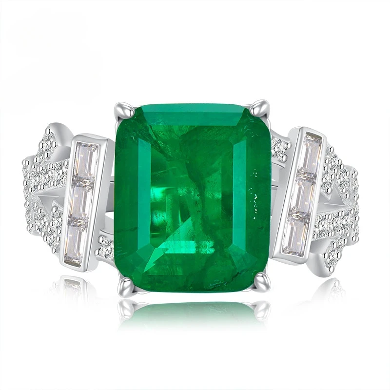 

SpringLady 100% 925 Sterling Silver 10*12MM Emerald High Carbon Diamond Gemstone Wedding Engagement Fine Jewelry Ring
