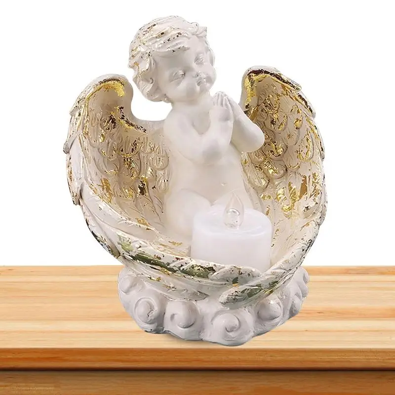 

Angel Statue Candle Holder Vintage Guardian Angel Tealight Candle Holders Decorative Resin Angel Figurine With Heart Shape Wings