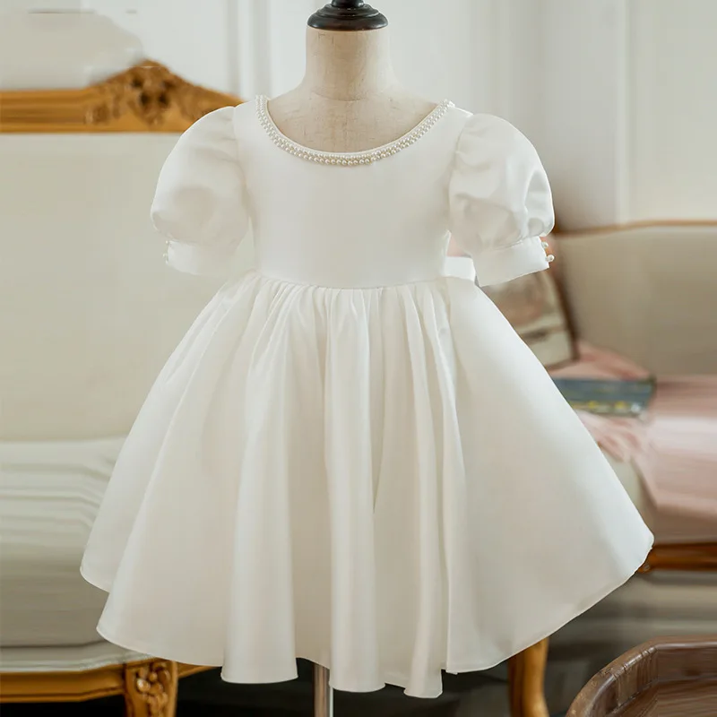 

Цветочные платья для девочек с круглым вырезом, трапециевидные платья для девочек, атласное платье длиной до колен для девочек