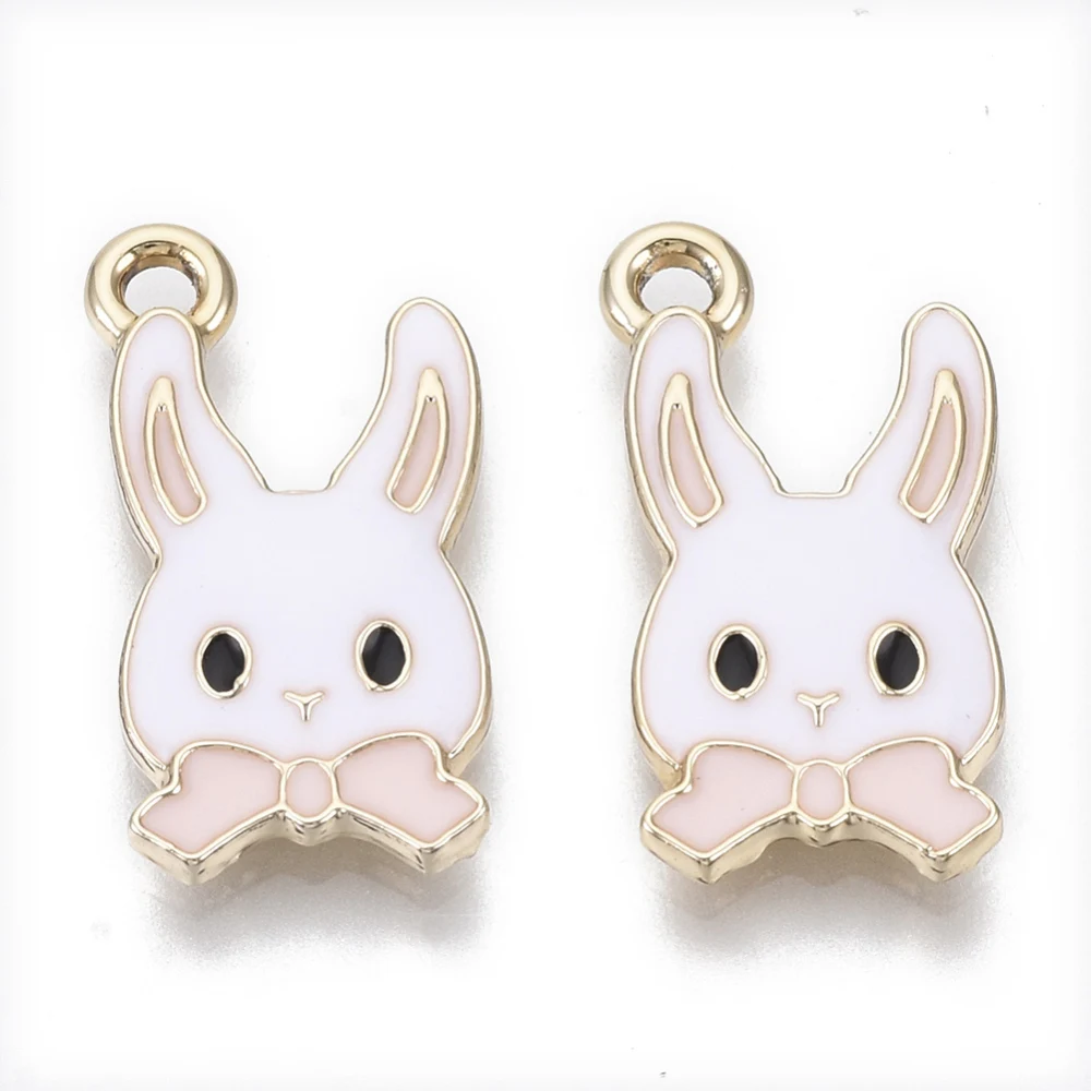 

10PCS Alloy Pendants with Enamel Light Gold Rabbit Pink 21x11x2mm Hole: 1.8mm for Jewelry Necklace Making DIY