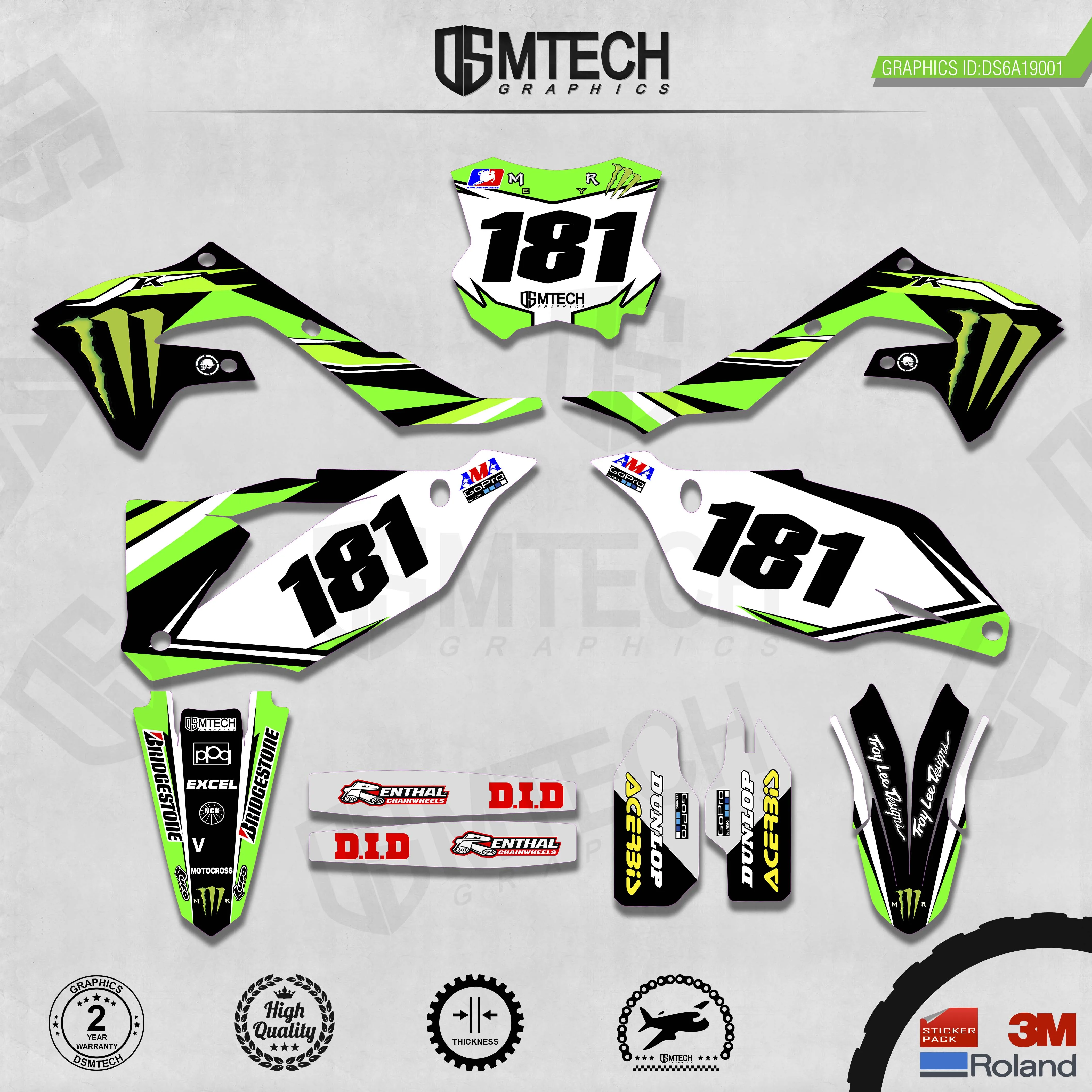 DSMTECH Customized Team Graphics Backgrounds Decals 3M Custom Stickers For KAWASAKI  2019 2020 2021 KXF450 001