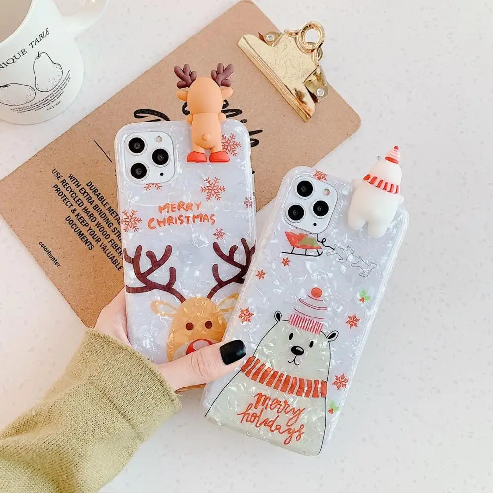 

Merry Christmas Snow bear Elk Doll Holder soft phone case for iphone X XR XS 11PRO MAX 6 7 8 plus Shell Happy New year cover