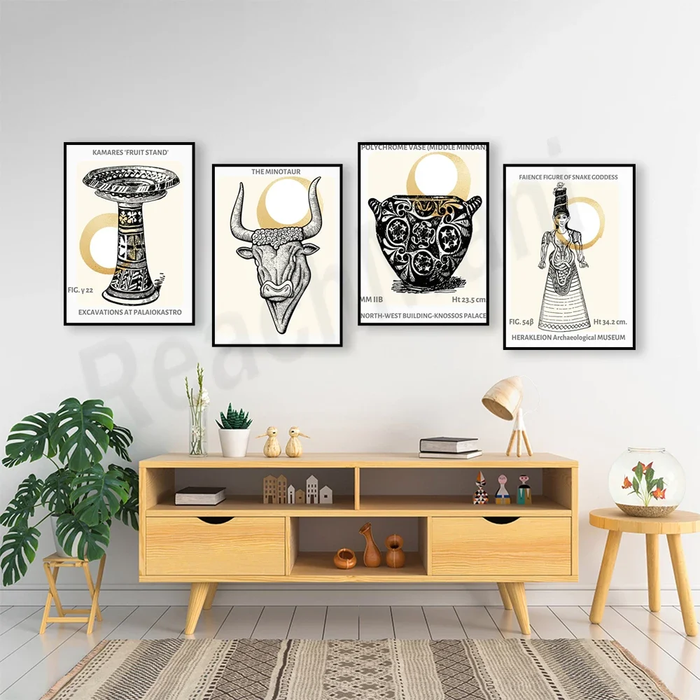 Змея Греческая Богиня Минотавр Древняя Керамика Миноан Эстетика Академический