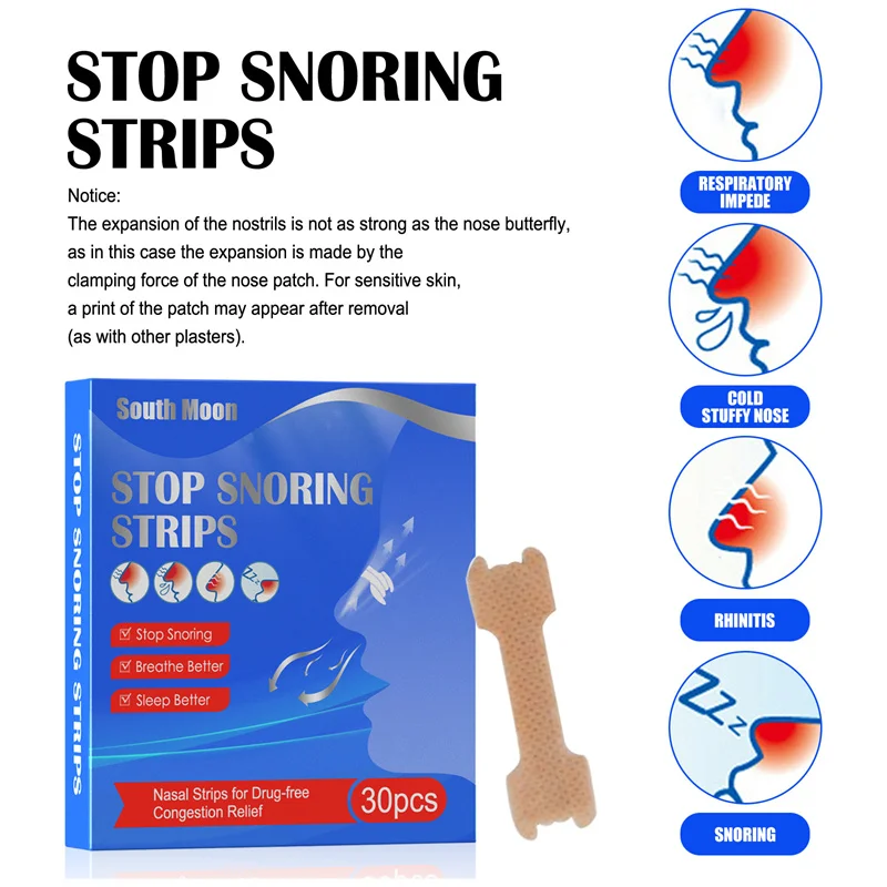 

30Pcs Anti Snore Mouth Tape Sleep Strip Snore Stopper Nasal Lip Stickers Paste Better Nose Breathing Improved Nighttime Sleeping