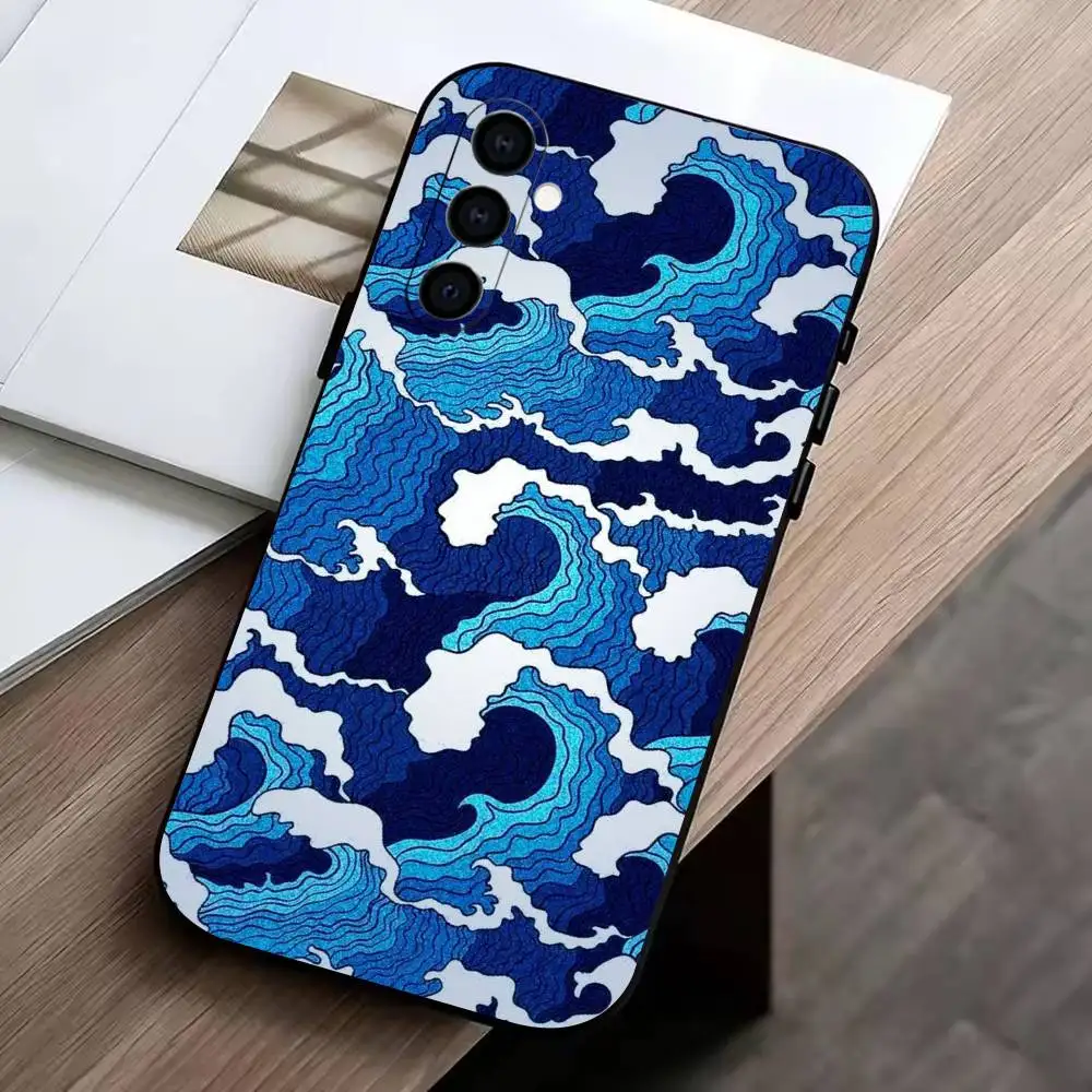Фото Чехол для телефона U-kiyo-e Ocean Waves art, черный, силиконовый, мягкий, для Samsung Galaxy A73, A72, A71, A70, A53, A52, A51 №5