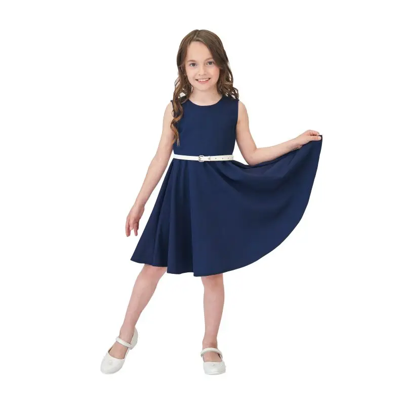 

Girls Short Sleeve Uniform Dresses Casual Peter Pan Collar Fit and Flare Skater Dress 2-12 Years