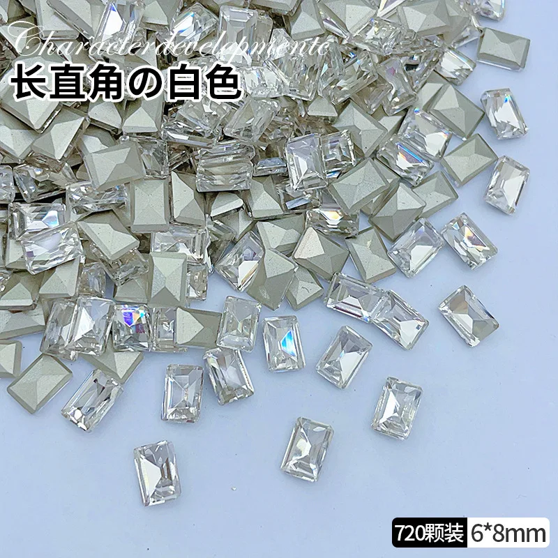 Фото 50 шт. 6*8 мм прямоугольные драгоценные камни для ногтей Стразы K9 Блестящий циркон для ногтей Алмазные кристаллы с заостренным дном Сахарный кубик Дофаминовые ногти Dec №4