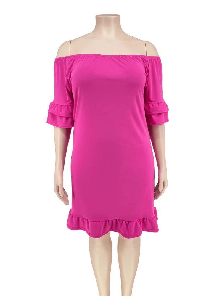 Plus Size Dresses for Women Solid Off Shoulder Elegant with Bandage Midi Dress New Summer Clothes Whol 3xl 4xl 5xl 6xl