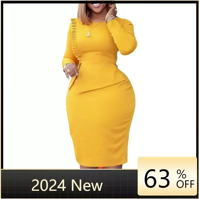 Осеннее модное офисное женское платье-карандаш повседневное однотонное тонкое