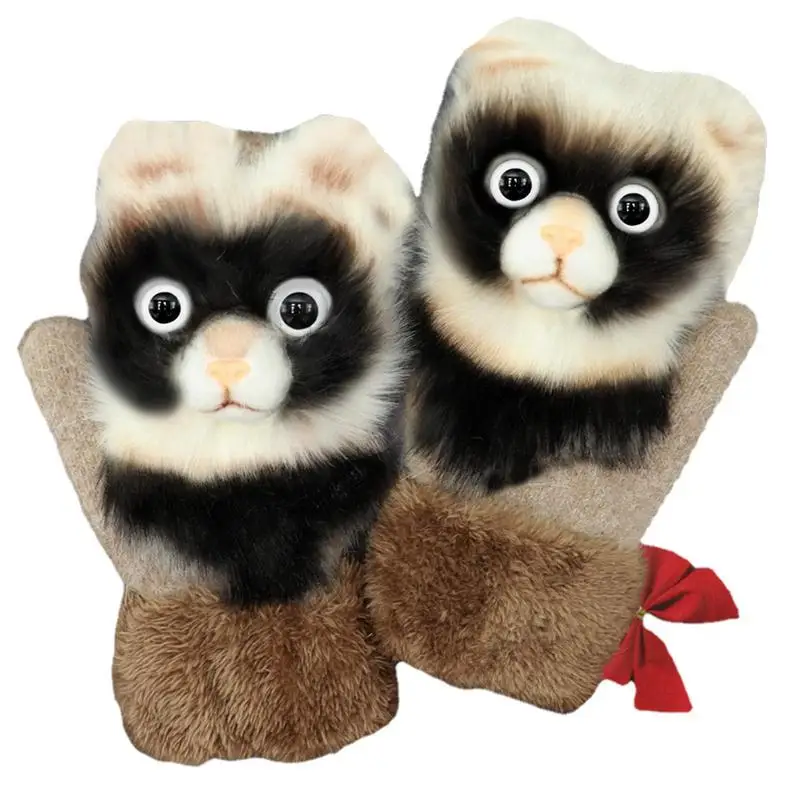 

Cute Cartoon Panda Raccoon Baby Mittens Winter Warm Kids Boys Girl Gloves Knitted Children Toddler Mitten Women Gloves