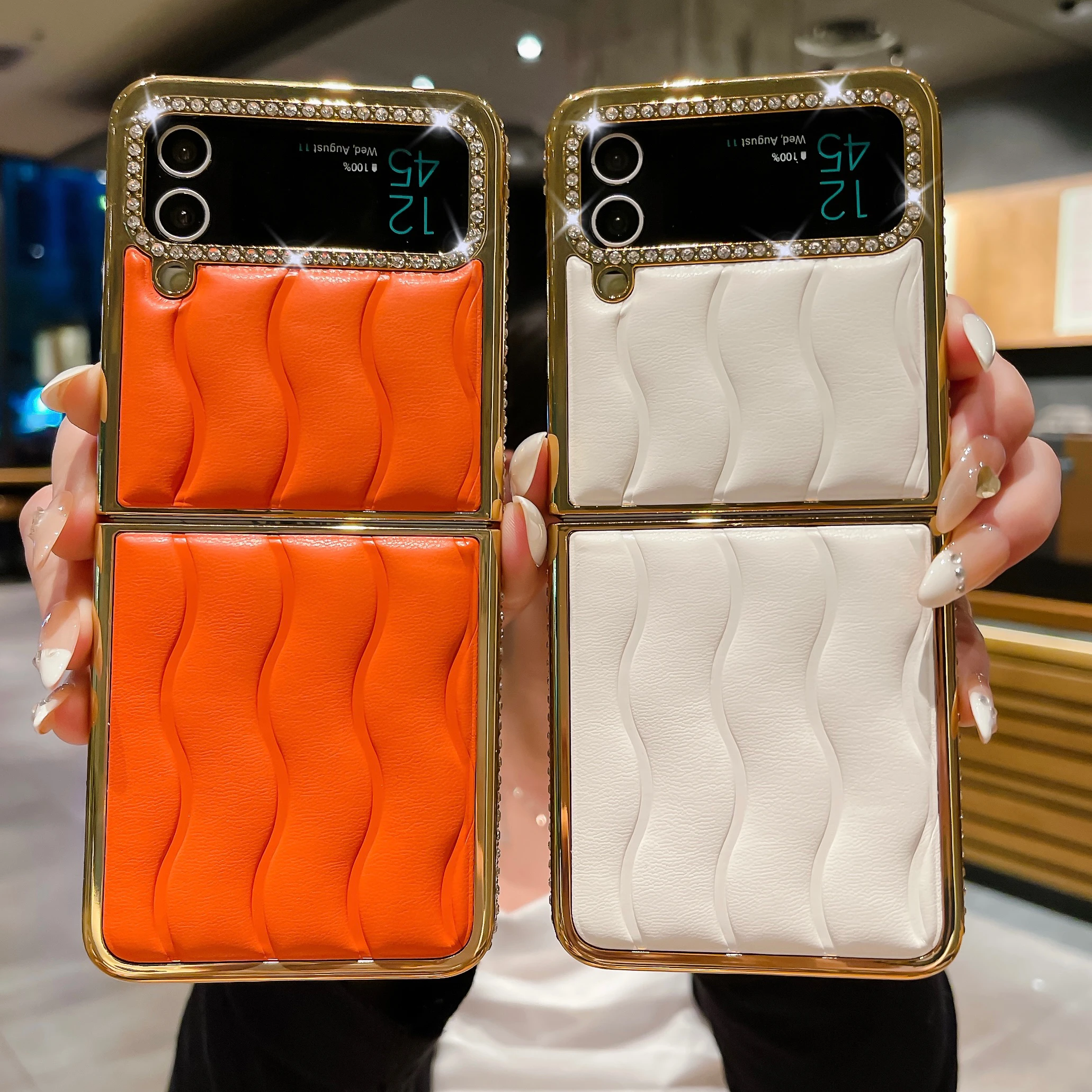 

For Samsung Galaxy Z Flip 4 3 Case Luxury Plating Diamond Leather Case For ZFlip4 Flip3 Case All-Included Hard Case For ZFlip3 4