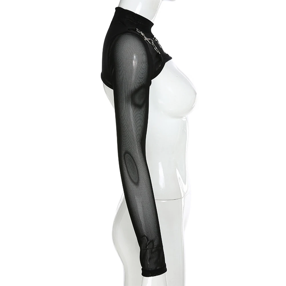 Женский прозрачный сетчатый топ в стиле хип-хоп с длинным рукавом и