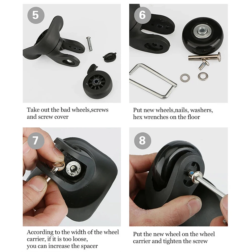 

4 Pcs Luggage Suitcase Replacement Wheels Roller Skate Repair Swivel Mute Dual Roller Wheels Traveling Box Universal Wheel