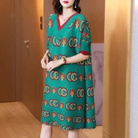 miyake pleated dress for women 2022 new summer elegant high grade fashionable printed loose large size slimming dress vestidos