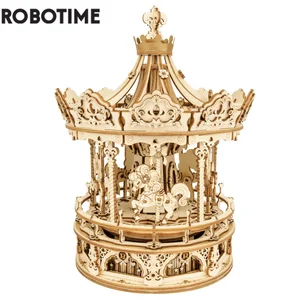 Robotime 3D Wooden Puzzle 336pcs Rotatable DIY Romantic Carousel Game Gift for Children Kids Adult A