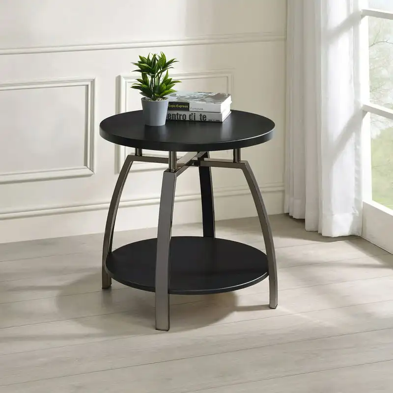 Round End Table, Grey/Black