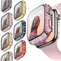diamond full protection hard pc cover bumper for iwatch 7 accessories tempered glass screen protector for apple watch series 7