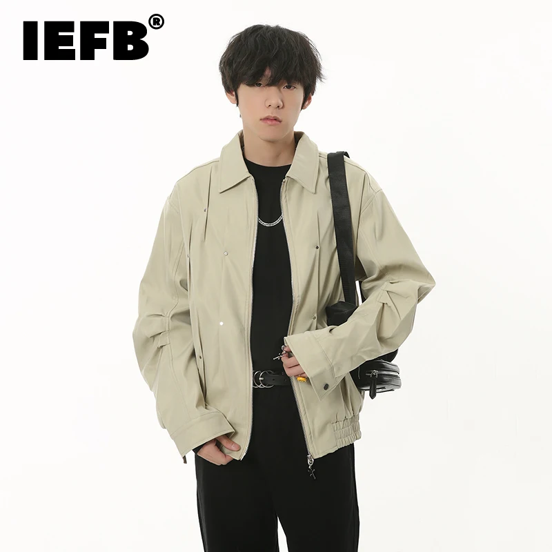 

IEFB Men's Pleated Jackets Coat Loose Niche Design Personality Streetwear Hip Hop Male Trend Fold Casual Zipper Cardigan 9C1880