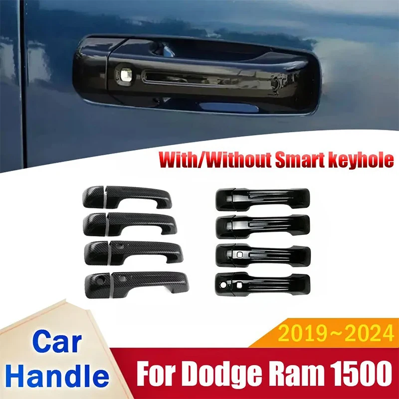 Фото Для Dodge Ram 1500 2019-2024 автомобильная наклейка из углеродного волокна, серебристая внешняя дверная ручка, литая крышка, декоративная отделка, аксессуары №1