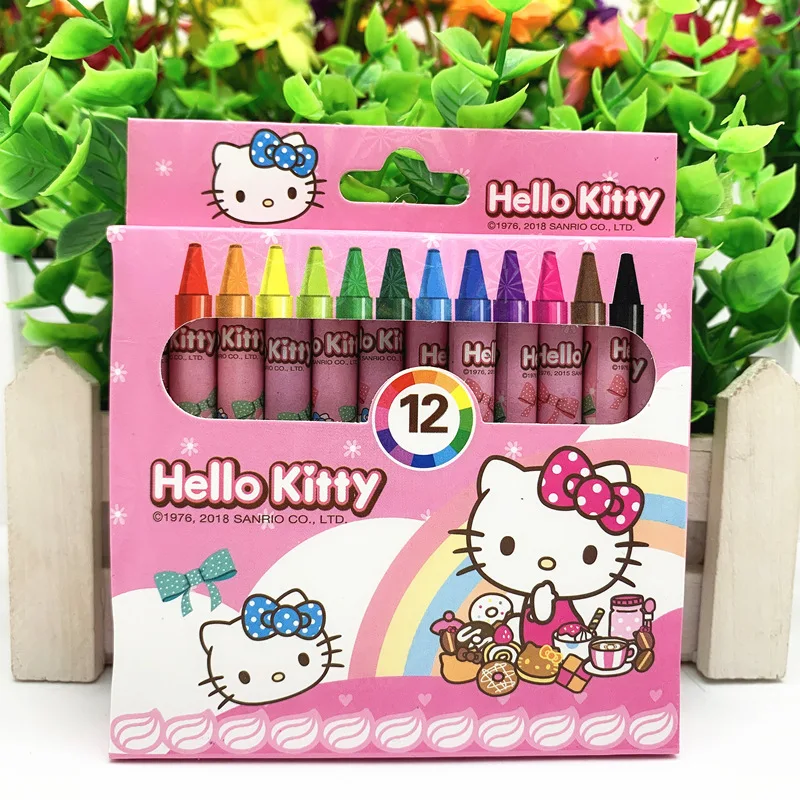

Kawaii Sanriod аниме хобби Hello Kittys Crayon 12 цветов набор канцелярских принадлежностей для студентов картина маслом пастельный подарок для детей