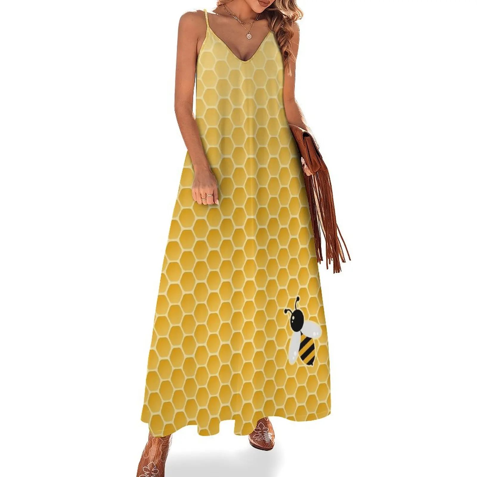 Bee-autiful Sleeveless Long Dress summer dresses Casual elegant party for women 2025