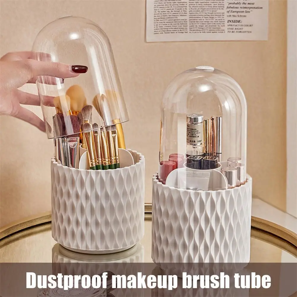 

Rotary Cosmetic Brush Storage Cylinder Large Capacity Transparent Holder Dustproof Cosmetic Storage Box With Cover For Wome M1B6