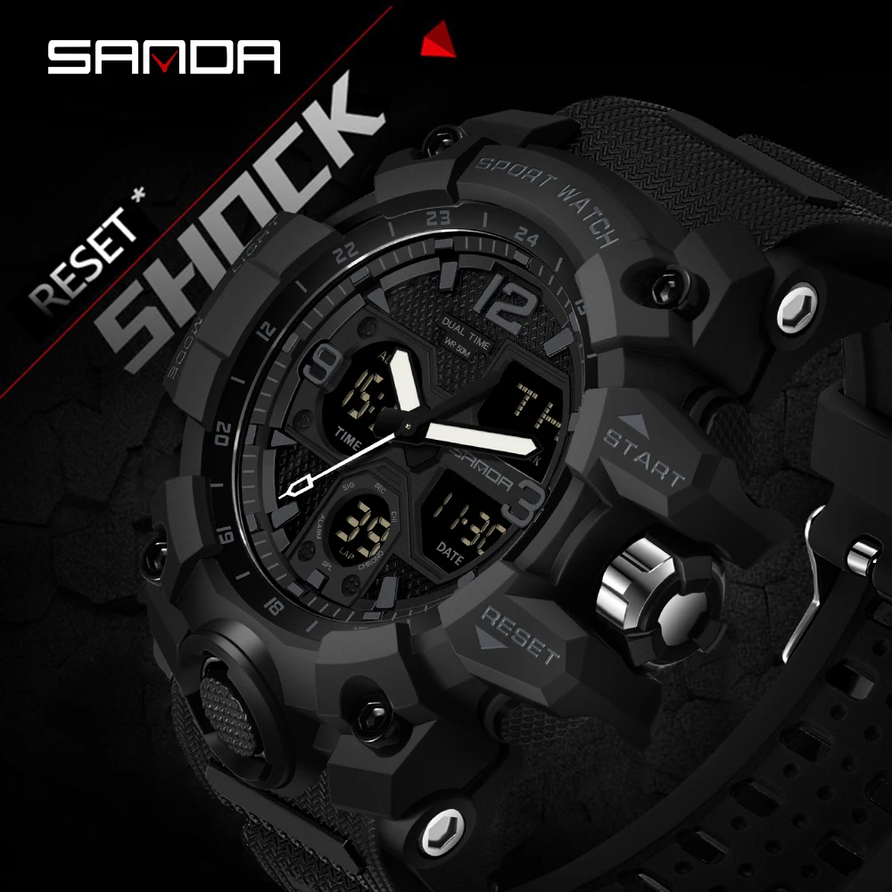 

SANDA Top Brand Sports Men's Watches Military Quartz Watch Man Waterproof Wristwatch for Men Clock shock relogios masculino 6030